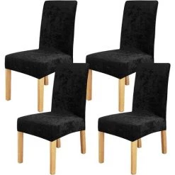 PERLE RARE Housses De Chaise De Salle à Manger Super Douces Et Extensibles - En Velours - Protection De Chaise Moderne - Protection De Chaise Extensible (4, Noir)