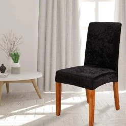 PERLE RARE Housses De Chaise De Salle à Manger Super Douces Et Extensibles - En Velours - Protection De Chaise Moderne - Protection De Chaise Extensible (4, Noir) -banc et tabouret Soldes Boutique 59967466 5