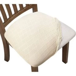 PERLE RARE Housse De Chaises Pour Salle à Manger 4 Pièces Universel Housse Extensible Élastique Amovible Pour Décoration Mariage Réunion Noël Etc (Beige, 4)