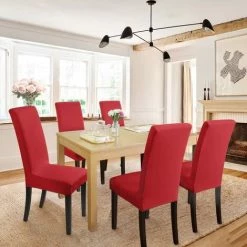 PERLE RARE Housse De Chaise Décor 2 Pièces Housse De Chaise Stretch-Housse Couverture De Chaise élastique Pour Un Ajustement Universel(Paquet De 2, Rouge) -banc et tabouret Soldes Boutique 59968546 3