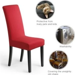 PERLE RARE Housse De Chaise Décor 2 Pièces Housse De Chaise Stretch-Housse Couverture De Chaise élastique Pour Un Ajustement Universel(Paquet De 2, Rouge) -banc et tabouret Soldes Boutique 59968546 4