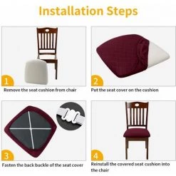 BENOBBY KIDS Lot De 6 Housses De Siège De Chaise En Jacquard Extensible, Housses De Coussin De Siège De Chaise De Salle à Manger Anti-poussière Amovibles Et Lavables (6, Rouge),11 -banc et tabouret Soldes Boutique 59993966 4