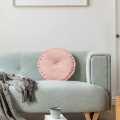 FLYME Coussin De Chaise, 40 Cm Lavable Coton Lin Texture Coussin Rond Coussin De Chaise Rond Pour Jardin Salon Bureau (rose Clair) -banc et tabouret Soldes Boutique 60106493 4