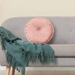 FLYME Coussin De Chaise, 40 Cm Lavable Coton Lin Texture Coussin Rond Coussin De Chaise Rond Pour Jardin Salon Bureau (rose Clair) -banc et tabouret Soldes Boutique 60106493 5
