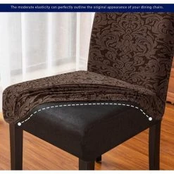 WINBO Housses De Chaise De Salle à Manger Jacquard Damassées Extensibles à Dossier Haut Pour Cuisine (4 Pièces, Marron) -banc et tabouret Soldes Boutique 60289681 4