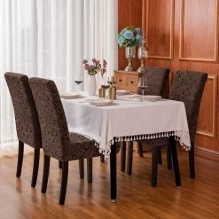 WINBO Housses De Chaise De Salle à Manger Jacquard Damassées Extensibles à Dossier Haut Pour Cuisine (4 Pièces, Marron) -banc et tabouret Soldes Boutique 60289681 5