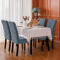 WINBO Housses De Chaise De Salle à Manger Jacquard Damassées Extensibles à Dossier Haut Pour Cuisine (4 Pièces, Vert Grisâtre) -banc et tabouret Soldes Boutique 60289942 3