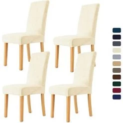 ILOVEMILAN Housses De Chaise Pour Chaises De Salle à Manger, Housses De Chaise De Salle à Manger En Velours Très Extensible, Lot De 4, Housses De Chaise Beiges Pour Cuisine, Hôtel, Mariage, Fête, 4 Pièces