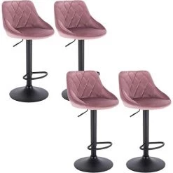 WOLTU 4 X Tabourets De Bar. Siège Bien Rembourré En Velours . Hauteur Réglable Pieds En Métal. Rose