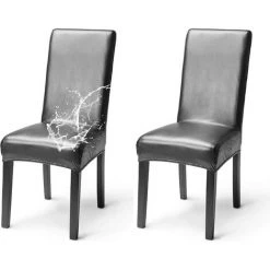 TRIOMPHE Lot De 2 Housses De Chaise Simili Cuir Imperméable Elégant Couverture De Chaise Extensible Dos Haut Salle à Manger Banquet Mariage Fête Noël Restaurant Hôtel, Noir