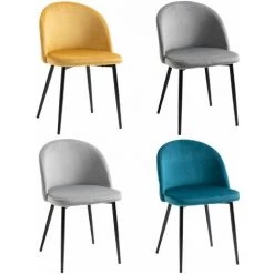 HOMCOM Chaises De Visiteur Design Scandinave - Lot De 4 Chaises - Velours Gris Bleu Canard Moutarde - Multicolore