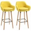 HOMCOM Tabourets De Bar Design Scandinave - Lot De 2 Tabourets De Bar Grand Confort Avec Repose-pieds Et Accoudoirs - Bois De Hêtre Lin Jaune Moutarde - Jaune -banc et tabouret Soldes Boutique 60940570 1