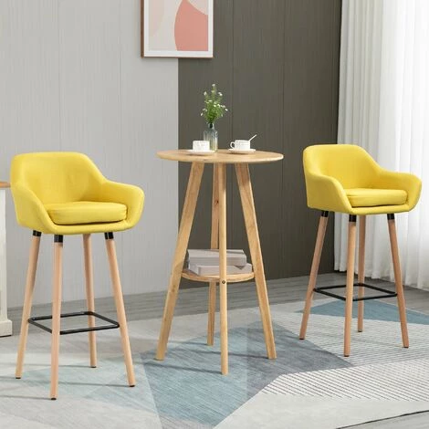HOMCOM Tabourets De Bar Design Scandinave - Lot De 2 Tabourets De Bar Grand Confort Avec Repose-pieds Et Accoudoirs - Bois De Hêtre Lin Jaune Moutarde - Jaune 4 HOMCOM Tabourets De Bar Design Scandinave - Lot De 2 Tabourets De Bar Grand Confort Avec Repose-pieds Et Accoudoirs - Bois De Hêtre Lin Jaune Moutarde - Jaune – Image 2
