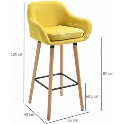 HOMCOM Tabourets De Bar Design Scandinave - Lot De 2 Tabourets De Bar Grand Confort Avec Repose-pieds Et Accoudoirs - Bois De Hêtre Lin Jaune Moutarde - Jaune 9 HOMCOM Tabourets De Bar Design Scandinave - Lot De 2 Tabourets De Bar Grand Confort Avec Repose-pieds Et Accoudoirs - Bois De Hêtre Lin Jaune Moutarde - Jaune -banc et tabouret Soldes Boutique 60940570 3