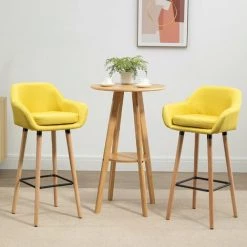 HOMCOM Tabourets De Bar Design Scandinave - Lot De 2 Tabourets De Bar Grand Confort Avec Repose-pieds Et Accoudoirs - Bois De Hêtre Lin Jaune Moutarde - Jaune 10 HOMCOM Tabourets De Bar Design Scandinave - Lot De 2 Tabourets De Bar Grand Confort Avec Repose-pieds Et Accoudoirs - Bois De Hêtre Lin Jaune Moutarde - Jaune -banc et tabouret Soldes Boutique 60940570 4