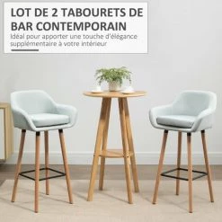 HOMCOM Tabourets De Bar Design Scandinave - Lot De 2 Tabourets De Bar Grand Confort Avec Repose-pieds Et Accoudoirs - Bois De Hêtre Lin Bleu Grisé - Bleu 11 HOMCOM Tabourets De Bar Design Scandinave - Lot De 2 Tabourets De Bar Grand Confort Avec Repose-pieds Et Accoudoirs - Bois De Hêtre Lin Bleu Grisé - Bleu -banc et tabouret Soldes Boutique 60940571 5