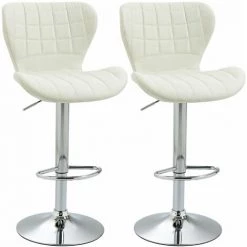 HOMCOM Lot De 2 Tabouret De Bar Design Contemporain Hauteur D'assise Réglable 59-81 Cm Pivotant 360° Lin Crème - Crème