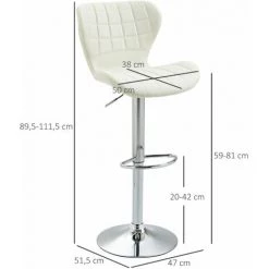 HOMCOM Lot De 2 Tabouret De Bar Design Contemporain Hauteur D'assise Réglable 59-81 Cm Pivotant 360° Lin Crème - Crème -banc et tabouret Soldes Boutique 60940572 3