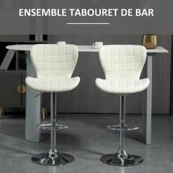 HOMCOM Lot De 2 Tabouret De Bar Design Contemporain Hauteur D'assise Réglable 59-81 Cm Pivotant 360° Lin Crème - Crème -banc et tabouret Soldes Boutique 60940572 5