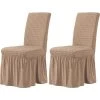 MACARON Housse De Chaise De Salle à Manger Extensible Universelle Avec Jupe, Protecteur De Meubles Amovible Lavable Pour Accueil Cérémonie Banquet Fête De Mariage Housse De Chaise Mariage (2 Pièces, Avoine)LO-Ron -banc et tabouret Soldes Boutique 61047650 1