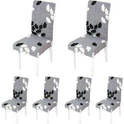 BEARSU Housses De Chaise De Salle à Manger,Moderne Élastique Couverture De Chaise Durable Housse Chaise Extensible Pour Décoration De Mariage,Hôtel,Restaurant (Gris-Maple Leaf, 6 Pièces)