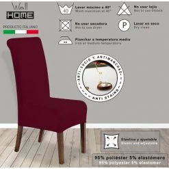 WELLHOME Ensemble De 2 Couvercles De Chaise Avec Dossier AntiMancha Alba Burgundo 8 WELLHOME Ensemble De 2 Couvercles De Chaise Avec Dossier AntiMancha Alba Burgundo -banc et tabouret Soldes Boutique 61259045 2