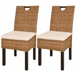 SUPERMARKET Chaises De Salle à Manger Rotin Kubu Bois De Manguier 2 Pcs