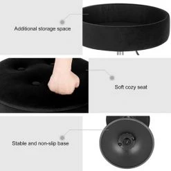 WOLTU 2x Tabouret De Bar Bas En Velours Avec Espace De Rangement. Chaise De Bar Ronde. Réglable 49.5-65cm. Noir BH329sz-2 -banc et tabouret Soldes Boutique 61310494 4
