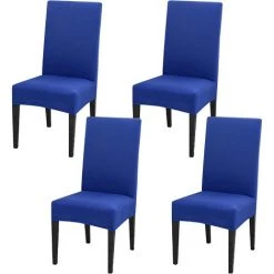 LITZEE Housses De Chaise De Salle à Manger Réglables élastiques - Lot De 4 Housses De Chaise De Salle à Manger, Dossier Haut, Lavables, Anti-chats, Protection De Chaise Pour Cuisine, Restaurant Et Décoration De La Maison，bleu