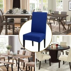 LITZEE Housses De Chaise De Salle à Manger Réglables élastiques - Lot De 4 Housses De Chaise De Salle à Manger, Dossier Haut, Lavables, Anti-chats, Protection De Chaise Pour Cuisine, Restaurant Et Décoration De La Maison，bleu -banc et tabouret Soldes Boutique 61335827 3