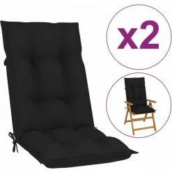 FIMEI Coussins De Chaise De Jardin 2 Pcs Noir 120x50x7 Cm