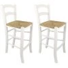 VENTE-UNIQUE.COM Lot De 2 Tabourets De Bar PAYSANNE - Hêtre Massif Et Paille De Riz - Coloris : Blanc - Blanc -banc et tabouret Soldes Boutique 61445008 1