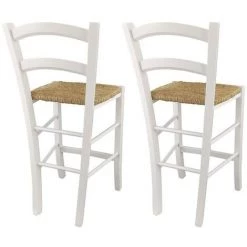 VENTE-UNIQUE.COM Lot De 2 Tabourets De Bar PAYSANNE - Hêtre Massif Et Paille De Riz - Coloris : Blanc - Blanc -banc et tabouret Soldes Boutique 61445008 3