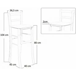 OKAFFAREFATTO Tabouret De Bar Avec Dossier H 80cm Avec Assise En Bois Massif De Noyer Foncé -banc et tabouret Soldes Boutique 61657327 3