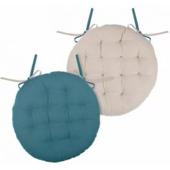 LOVELY CASA Pétrole Lin Coussin De Chaise Ronde Réversible 38 Cm