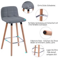 BENOBBY KIDS Ensemble De 2 Tabourets De Bar En PU Pieds En Bois Avec Dossier + Repose-pieds Chaise De Cuisine Chaise ，haute Pour Petit Déjeuner ， Repose-Pieds Tabouret De Bar ，Chaise Repose-Pieds， Dossie ，（gris） -banc et tabouret Soldes Boutique 62892017 5
