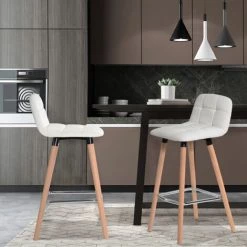 BENOBBY KIDS Ensemble De 2 Tabourets De Bar En PU Pieds En Bois Avec Dossier + Repose-pieds Chaise De Cuisine Chaise ，haute Pour Petit Déjeuner ， Repose-Pieds Tabouret De Bar ，Chaise Repose-Pieds， Dossie ，（Blanc） -banc et tabouret Soldes Boutique 63055600 3