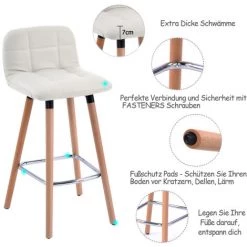 BENOBBY KIDS Ensemble De 2 Tabourets De Bar En PU Pieds En Bois Avec Dossier + Repose-pieds Chaise De Cuisine Chaise ，haute Pour Petit Déjeuner ， Repose-Pieds Tabouret De Bar ，Chaise Repose-Pieds， Dossie ，（Blanc） -banc et tabouret Soldes Boutique 63055600 4