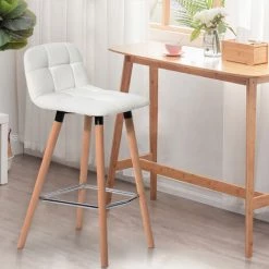 BENOBBY KIDS Ensemble De 2 Tabourets De Bar En PU Pieds En Bois Avec Dossier + Repose-pieds Chaise De Cuisine Chaise ，haute Pour Petit Déjeuner ， Repose-Pieds Tabouret De Bar ，Chaise Repose-Pieds， Dossie ，（Blanc） -banc et tabouret Soldes Boutique 63055600 5