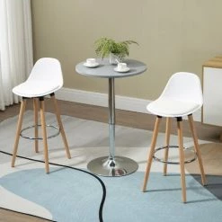 HOMCOM Tabourets De Bar Style Scandinave - Lot De 2 Tabourets De Bar Avec Repose-pieds - Assise Pivotante 360° - Piètement Bois De Hêtre Assise PU Blanc - Blanc -banc et tabouret Soldes Boutique 63541842 4