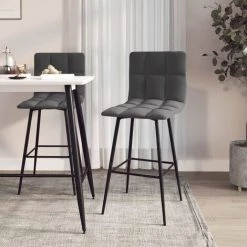 VidaXL Tabourets De Bar 2 Pcs Gris Foncé Velours - Gris