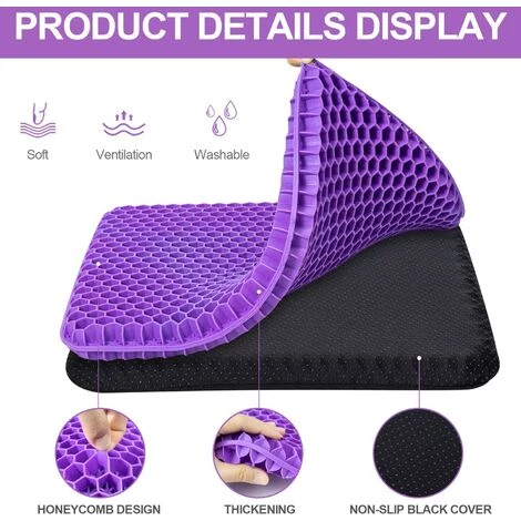 PERLE RARE Coussin De Siège En Gel Respirant Avec Revêtement Antidérapant Pour Aider à Soulager Les Maux De Dos, Utilisé Dans Les Voitures, Les Bureaux, Les Fauteuils Roulants ((Violet) 5 PERLE RARE Coussin De Siège En Gel Respirant Avec Revêtement Antidérapant Pour Aider à Soulager Les Maux De Dos, Utilisé Dans Les Voitures, Les Bureaux, Les Fauteuils Roulants ((Violet) – Image 3