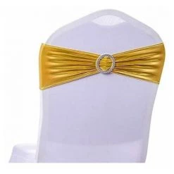 SINCèREETALI Housse De Chaise élastique Boucle De Ceinture Curseur Ceinture N?ud Décorations De Fête De Mariage 10 Pièces (or Métallique) -banc et tabouret Soldes Boutique 63816353 3