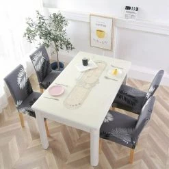 CLEGGFR Housse De Chaise Extensible Housses De Chaise De Salle à Manger-Gris 6 Pièces -banc et tabouret Soldes Boutique 63823527 5