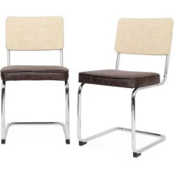 ALICE'S GARDEN 2 Chaises Cantilever - Maja - Tissu Marron Foncé Et Résine Effet Rotin, 46 X 54,5 X 84,5cm - Marron Foncé 10 ALICE'S GARDEN 2 Chaises Cantilever - Maja - Tissu Marron Foncé Et Résine Effet Rotin, 46 X 54,5 X 84,5cm - Marron Foncé -banc et tabouret Soldes Boutique 63883294 4