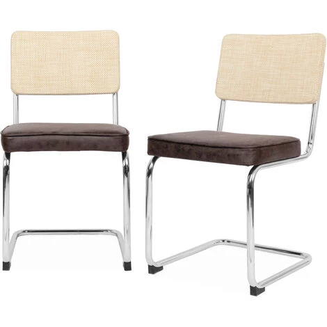 ALICE'S GARDEN 2 Chaises Cantilever - Maja - Tissu Marron Foncé Et Résine Effet Rotin, 46 X 54,5 X 84,5cm - Marron Foncé 6 ALICE'S GARDEN 2 Chaises Cantilever - Maja - Tissu Marron Foncé Et Résine Effet Rotin, 46 X 54,5 X 84,5cm - Marron Foncé – Image 4