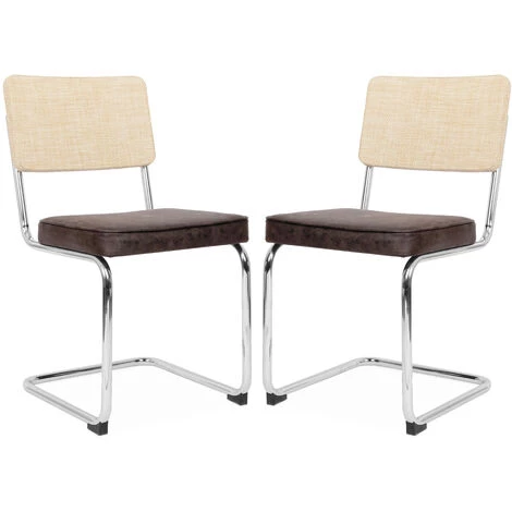 ALICE'S GARDEN 2 Chaises Cantilever - Maja - Tissu Marron Foncé Et Résine Effet Rotin, 46 X 54,5 X 84,5cm - Marron Foncé 7 ALICE'S GARDEN 2 Chaises Cantilever - Maja - Tissu Marron Foncé Et Résine Effet Rotin, 46 X 54,5 X 84,5cm - Marron Foncé – Image 5