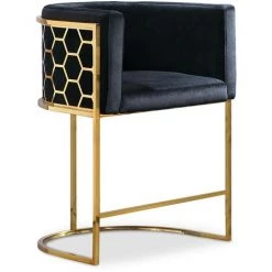 COTECOSY Chaise De Bar Design Honey Velours Noir Et Métal Or - Noir