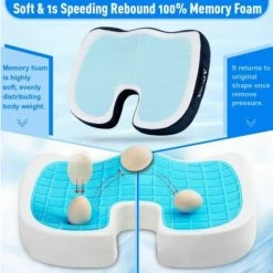 Ensoleillé Coussin Orthopédique, Coussin Gel Et Mousse Mémoire, Coussin Ergonomique Sciatique Pour Siège, Soulage Les Douleurs Du Coccyx, Pression, Pour Siège Auto, Fauteuil Roulant -banc et tabouret Soldes Boutique 63959828 5