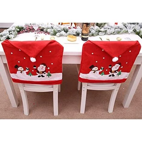 MEZHENG Lot De 6 Housses De Chaise De Noël Avec Chapeau De Père Noël 4 MEZHENG Lot De 6 Housses De Chaise De Noël Avec Chapeau De Père Noël – Image 2